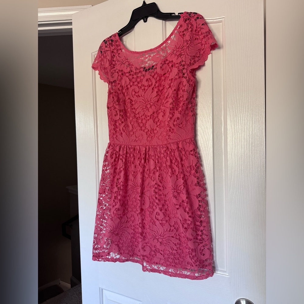BeBop Salmon Lace Cap-Sleeve Party Dress